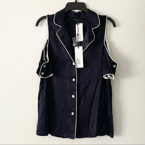 Shoulder Cut Out Navy Top